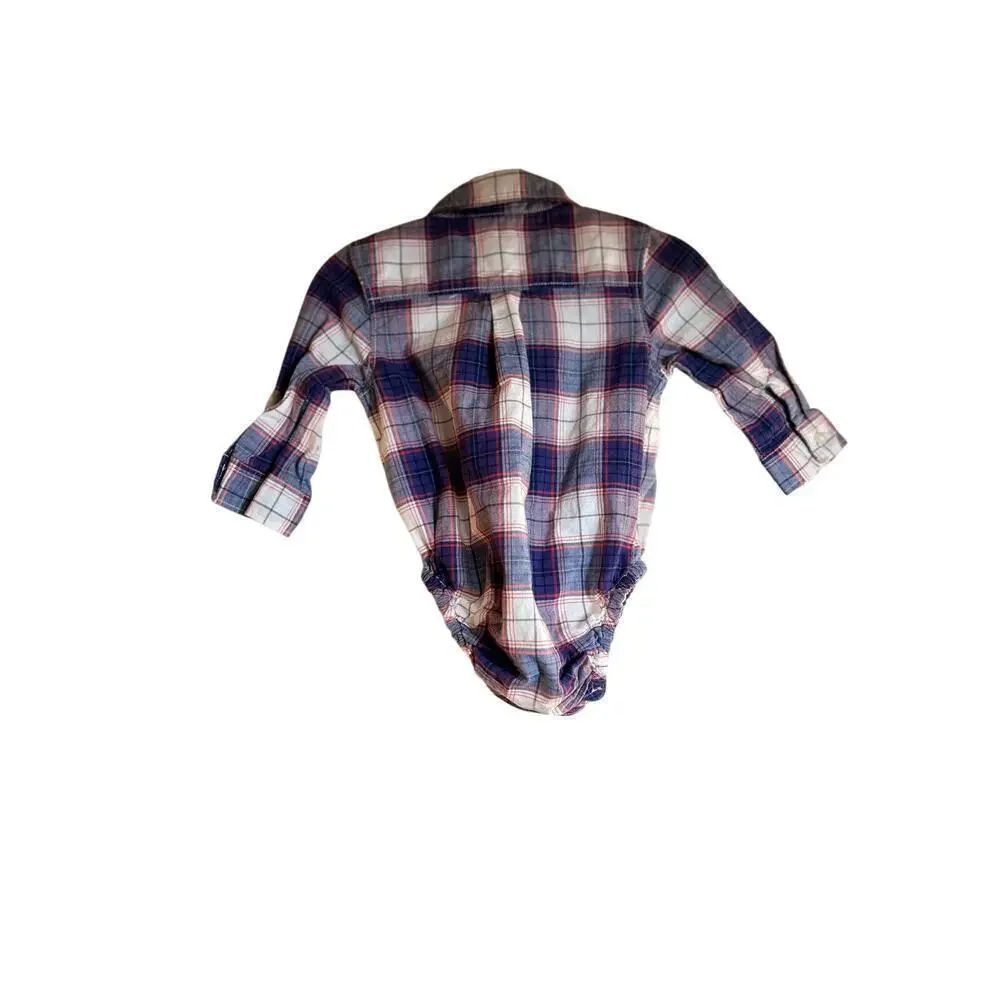 JANIE and JACK Boy’s Plaid Long Sleeve Onesie Shirt / Size: 3-6 Months
